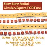 Slow Blow Radial Circular/Square PCB Fuse 392 Fuse/382 Fuse - 500mA to 6.3A