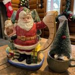Fitz and Floyd Santa With Naughty and Nice List Candleholder Tapers Vintage EUC