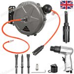 10m Compressed Air Line Hose Reel & Pneumatic Needle Scaler 4x Chisels + Needle