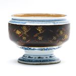 Japanese Porcelain Stem Bowl Blue White Brown Gilt Handle Enamel Meiji Arita 19C