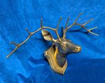 Vintage Wall Mounted Brass Stag Head On Plaque 1.1kg