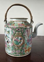 19th C. Chinese Qing Canton Famille Rose Porcelain Teapot Twin Handles c.1850-80