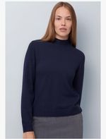 DANISH ENDURANCE Women's Jumper Merino Wool Cashmere Blend Mock Neck - Navy XL