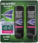 Nicorette QuickMist Mouthspray 2x150 Cool Berry Smoking or Vaping Cessation Aid