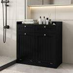 Double Tilt-Out Laundry Hamper Cabinet with 2 Drawers-Black