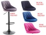 Velvet Bar Stools Chairs Breakfast Chairs Swivel Barstools, Matt Black Metal
