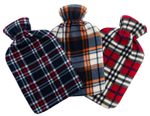 Hot Water Bottle With Cover Check Fleece 2L Tartan Designs Warm Natural Rubber