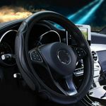 Black leather Car Steering Wheel Cover PU Universal For 37-38cm 15" Accessories