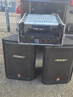 PA System with Power Amp .Mixing Deskl Flight Case Cables and SpeakersUsed