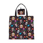 DAY OF THE DEAD RPET REUSABLE FOLDABLE SHOPPING TOTE BAG & CARRY POUCH BNWT PUK