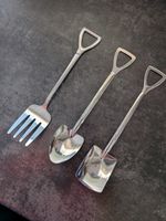 Mini Garden Tool Cutlery Set – Fork & 2 Spoons – Decorative Metal – Set of 3