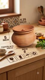Traditional Clay Pot with Lid | 1000ml (1 Litre) Capacity | Eco-Friendly