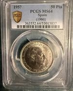 1957 (60) Spain Caudillo Spain 50 PTA PCGS MS64