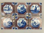 JOB LOT 6 ANTIQUE 18th C. DUTCH DELFT BLUE & MANGANESE CERAMIC STONEWARE TILES
