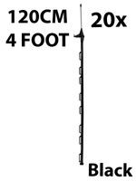 20 x 4ft (120cm) Electric Fence Black Poly Posts fence Stakes tape rope