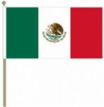Mexico Large Hand Waving Flag With Wooden Pole Stick 18" x 12"
