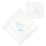 Baby Personalised Shawl Blanket Christening Name Date Pink Blue Ribbon Shawl