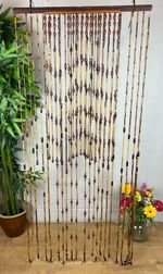 MID CENTURY VINTAGE 1970S BAMBOO & WOOD BEAD DOOR CURTAIN BOHO DECOR 68"H 30"W