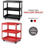 Tool Storage Heavy Duty Garage Trolley Workshop 3 Tier Wheel Cart DIY Red/Black