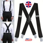 35mm Unisex Mens Men Braces Plain Black Wide & Heavy Duty Suspenders Adjustable