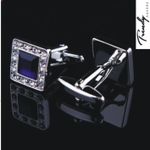 QUALITY MEN'S SILVER BLACK/BLUE CRYSTAL SQUARE CUFFLINKS WEDDING CUFF LINKS  