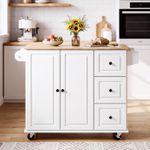 Kitchen Island on Wheel Rolling Storage Trolley with Extendable Worktop,91~129cm