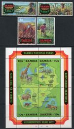 ZAMBIA MNH 1972 Conservation Year Stamps and Minisheet