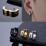 PAIR Mens Clip on Huggie Hoop Earrings Stainless Steel Piercing Punk Jewellery