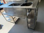 Commercial Stainless Steel Cocktail Bar Sink Unit Double Bowl Shelving Catering