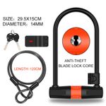 Bike U-Shaped Lock Anti Theft Chain Lock with Steel Cable Black