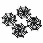 Gothic Halloween Coasters - Set of 4 - Black Spider Web Cup Mats