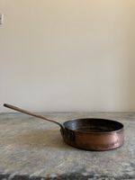 A French 19thC Copper Sauce Pan Tin Lined 21cm diam Brass Handle, Heavy Gauge