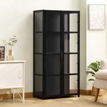 4-Tier Acrylic Bamboo Display Cabinet Figurine Models Storage Cupboard With Door