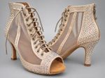 Ladies Ballroom Latin Dance Shoes Boots UK 6.5 Diamante Rhinestone Nude Heels