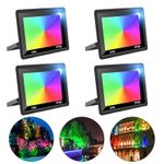 4Pcs RGB LED Flood Light Colour Changing Floodlight Security Outdoor Garden Lamp