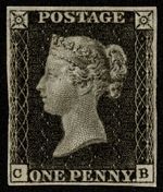 1840 1d Penny Black  AS46 PLATE 7 CB  stage 2 O flaw RIGHT STAR EARLY STATE fine
