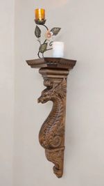 Wall bracket DRAGON Shelf Carved wooden dragon corbel Unique Wall Bracket Gift