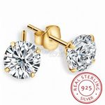Pair Genuine 925 Sterling Silver Cubic Zirconia Stud Earrings Small Round Stud