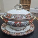Rare Minton Florentine N8602 Red Soup Tureen Stand & Lid Antique Porcelain