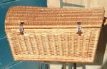 vintage mid century wicker basket with arched top- lid