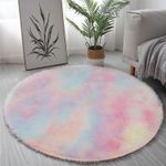 Fluffy Colorful Plush Rug, Bedroom Area Rug, Round Rainbow Rug for Children's Gi