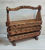 Vintage Wooden Magazine Rack Hand Carved Rustic Folk Art Newspaper Holder Stand