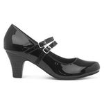 Lilley Womens Shoes Black Adults Ladies Court Heels Buckle Patent Heeled SIZE