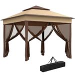 Outsunny 3 x 3(m) Pop Up Gazebo Tent with Netting, Height Adjustable, Beige