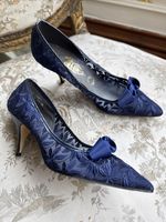 Vintage 1950s Navy Swiss Lace Stiletto Heels By Norvic - Unworn Size 5