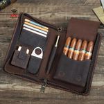 Genuine Leather Cigar Case Holder Travel Humidor Pocket Box Passport Card Holder