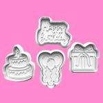 Happy Birthday Cookie Cutter and Embosser Set of 4 in 7cm or 10cm sizes.