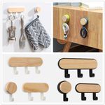 3pcs Wooden Wall-Mounted Storage Hook Self-Adhesive Key Holder Hanger Hooks Rack
