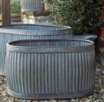 Vintage style galvanised metal grey oval dolly tub garden planter pot