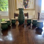 VINTAGE HUNGARIAN MISKA SOLDIER GLAZED FIGURAL JUG WITH 6 LITTLE MUGS VGC 